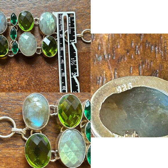 Vintage Sterling Silver Mixed Gemstone Bracelet – 77.29g – Labradorite & Peridot - Picture 7 of 8